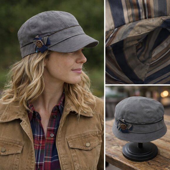 Goorin Bros Gray Military Cap w Ribbon Detail  XS | Classic Heritage Newsboy Hat main image 6